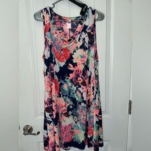Navy and Pink Floral Sleeveless Dress